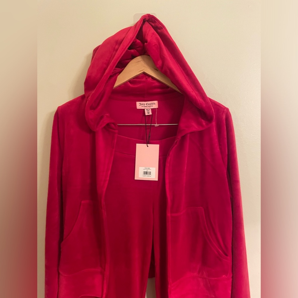 NWT- Juicy Couture Womens Red Party Velour Tracksuit Set Medium Rhinestone - Picture 3 of 14